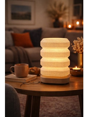 Peace Of Art Şık Dekoratif Masa Lambası Abajur – Modern Dokulu Tasarım (Sıcak Işık)