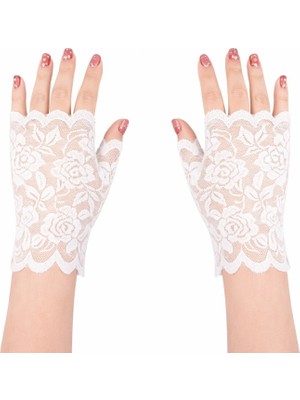 Marsilyan Beyaz Dantel Parmaksız Kısa Eldiven