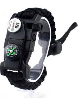 Marsilyan Pusula,fenerli Yüksek Desibel Düdüklü Hayatta Kalma Kamp Bilekliği - Siyah