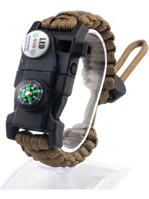 Marsilyan Pusula,fenerli Yüksek Desibel Düdüklü Hayatta Kalma Kamp Bilekliği - Kahverengi