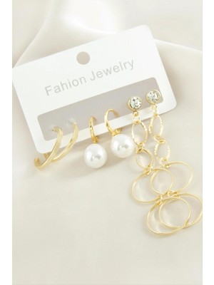 Marsilyan 6 Adet Damla Inci Taşlı Halka Küpe