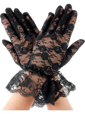 Marsilyan Siyah Güpürlü Dantel Eldiven Kısa – Vintage Zarif Kadın Eldiveni