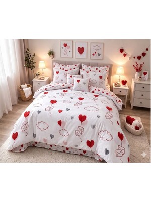 Elif Nazlı Perde Çift Kişilik Nevresim Takımı- %100 Pamuk-Kalp Desenli