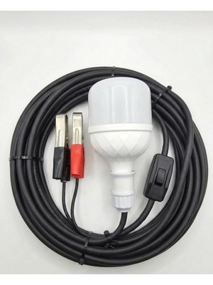 Geseus Aküden Bağlantılı Maşalı 30W 12V LED Ampul,lü E27 Duylu Anahtarlı Araç,karavan,kamp Seyyar Lamba 12/16A 2 X1,5mm Ttr Bakır 5 Mt-Siyah