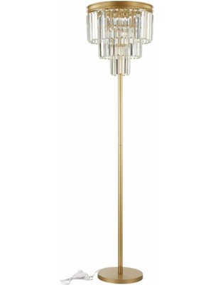 Vinner LMD-RU001 Eskitme Mat Gold Tek Ayaklı Kristal Taşlı Metal Lambader