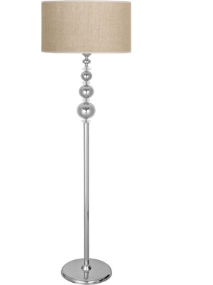 Vinner Kristal Taşlı Üçlü Küre Krom Kaplama Metal Lambader - Hasır Bej