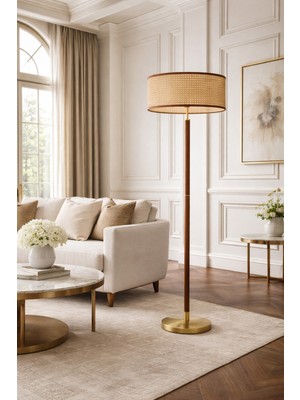 Vinner Aueren Doğal Rattan Lambader | Modern Luxury Yer Aydınlatması