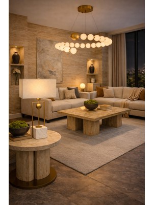 Vinner Prato Mermer Tabanlı Gold Metal Gövdeli Krem Dikdörtgen Şapkalı Premium Abajur