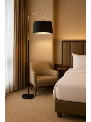 Epifanio Potenza Modern Siyah Şapkalı Gold Detaylı Metal Lambader – Lüks Salon ve Ofis Lambader