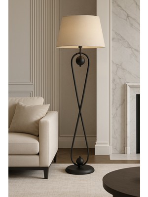 Epifanio Forever Modern Siyah Gövdeli Krem Şapkalı Dekoratif Lambader