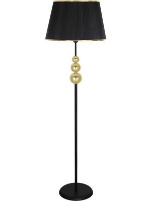 Vinner Üçlü Gold Küre Tek Ayaklı Siyah Metal Lambader - Gold Organze Siyah