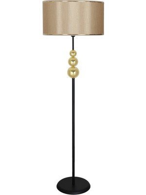 Vinner Üçlü Gold Küre Tek Ayaklı Siyah Metal Lambader - Gold Kenarlı Vizon