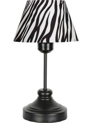 Vinner Onze Siyah Kaplama Metal Abajur, Masa Lambası - Zebra Desenli