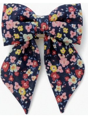 Jz Moda Siyah Çiçek Desenli Otomatik Klipsli Kurdele Toka - Vintage Saç Aksesuarı