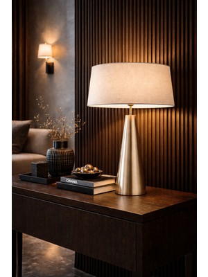 Vinner Belfort Luxury Bronze Abajur – Keten Şapkalı Modern Masa Lambası 60 cm