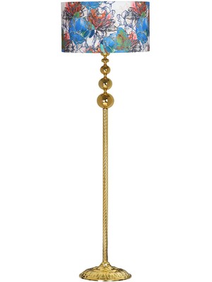 Epifanio Vega Gold Üçlü Küre Tek Ayaklı Metal Lambader - Flowers Desenli