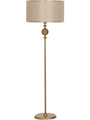 Epifanio Oslo Eskitme Tekli Küre Metal Ayaklı Düz Lambader - Gold Şeritli Hasır Kahve