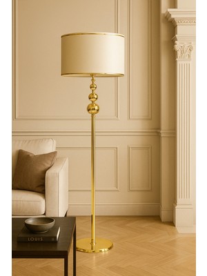 Epifanio Lumina Krem Gold Şapkalı Metal Lambader – Lüks Salon ve Oturma Odası Aydınlatması