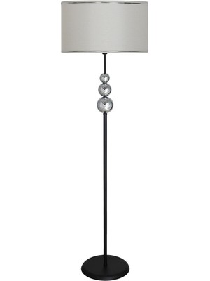 Vinner Üçlü Krom Küre Tek Ayaklı Siyah Metal Lambader - Krom Hasır Beyaz