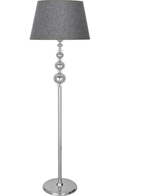 Vinner Kristal Taşlı Üçlü Küre Krom Kaplama Metal Lambader - Hasır Gri