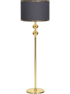 Vinner Gold Kaplama Çift Küre Metal Düz Tek Ayak Lambader Gold Detaylı Silindir Başlık Antrasit