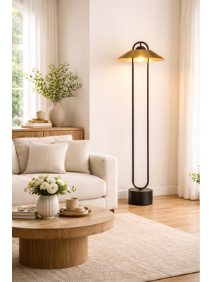 Vinner Atelier Halo Bronze Modern Lambader Siyah Metal Gövdeli Bronz Şapkalı Dekoratif Salon Lambası