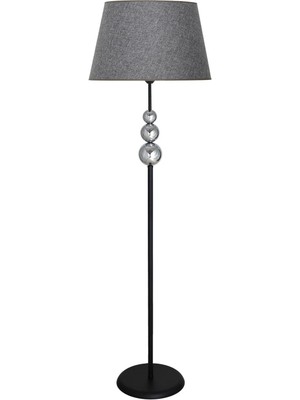 Vinner Üçlü Krom Küre Tek Ayaklı Siyah Metal Lambader - Hasır Gri