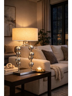 Vinner Cabıl Krom Küre Tasarım Abajur – Çuval Bezi Efektli Şapka