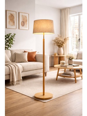 Vinner Vısby 155 cm Masif Ahşap Lambader Keten Şapkalı Zamansız Iskandinav Tasarım