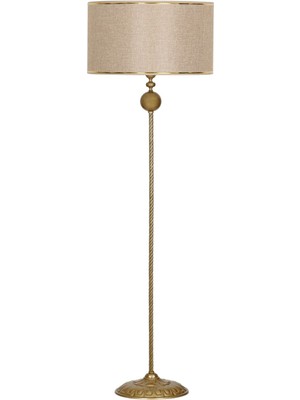 Epifanio Ottowa Eskitme Tekli Küre Burgulu Metal Lambader - Gold Şeritli Hasır A Kahve