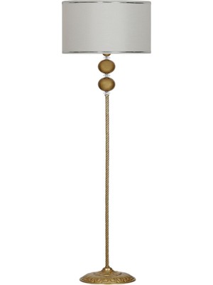 Epifanio Delhi Eskitme Çift Küre Kristal Taşlı Burgulu Metal Lambader - Krom Şeritli Beyaz