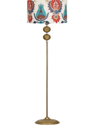 Epifanio Delhi Eskitme Çift Küre Kristal Taşlı Burgulu Metal Lambader - Lale Desenli