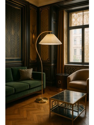 Epifanio Montanax Krem Şapkalı Gold Lambader – Modern Metal Gövde, Lüks Salon Aydınlatması