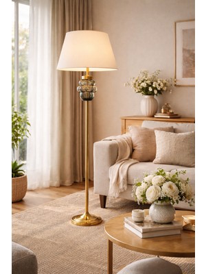 Vinner Aurevio Gold Cam Detaylı Premium Lambader Modern Salon ve Oturma Odası Aydınlatması