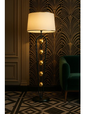 Epifanio Orbis Gold Krem Şapkalı Gold Detaylı Siyah Modern Metal Lambader