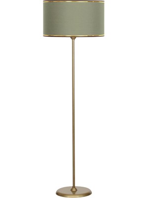 Vinner Conic Eskitme Tek Ayaklı Metal Düz Lambader - Gold Şeritli Haki Yeşil