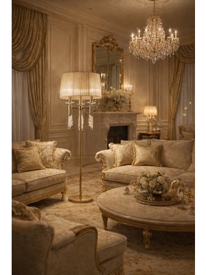 Vinner Noıré Mat Gold Kristalli Art Deco Lambader | Premium Salon Aydınlatması