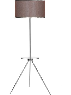 Epifanio Nevers Krom Kaplama Cam Sehpalı Metal Lambader - Krom Hasır Kahve