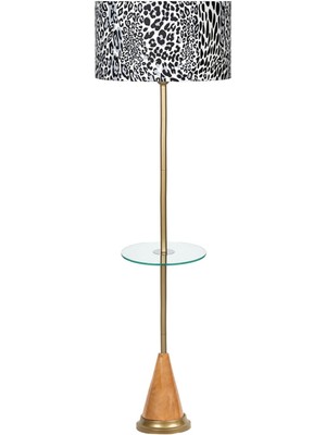 Epifanio Bondy Özel Üretim Eskitme Kaplama Cam Sehpalı Lambader - Leopar Desenli