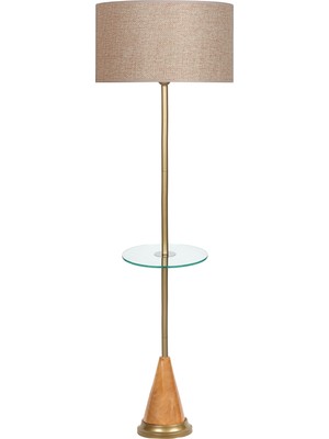 Epifanio Bondy Özel Üretim Eskitme Kaplama Cam Sehpalı Lambader - Hasır Kahve