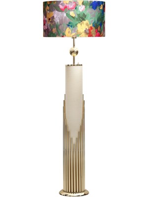 Epifanio Doha Gold Kaplama Gövde Işıklı Özel Tasarım Metal Lambader - Violet Desenli