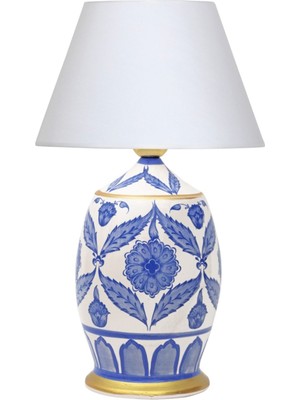 Vinner Handmade Ceramic Botanical Özel Tasarım Abajur - Siyah Bordürlü Mataro Vizon