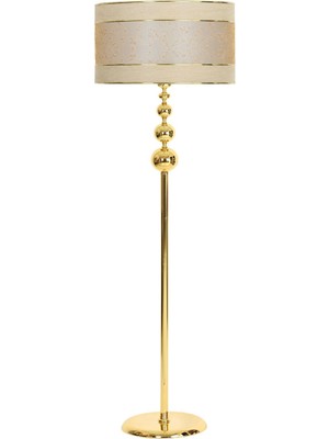 Epifanio Gold Kaplama Üçlü Küre Düz Metal Tek Ayaklı Lambader Çift Gold Şeritli Mataro Vizon