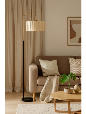 Vinner Plus Potenza Modern Krem Şapkalı Gold Detaylı Metal Lambader – Lüks Salon ve Ofis Lambader