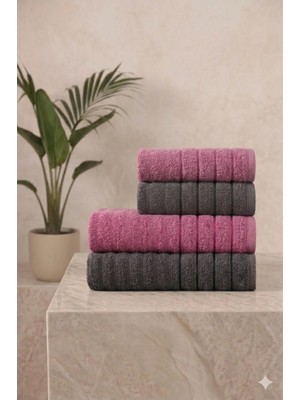 4'lü Ely Mürdüm Antrasit Havlu Seti