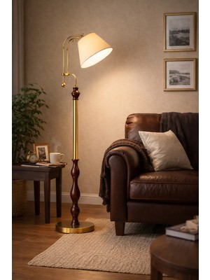 Vinner Luminara Brass Ceviz Lambader – El Işçiliği Masif Ahşap Gövdeli Premium Salon Lambası