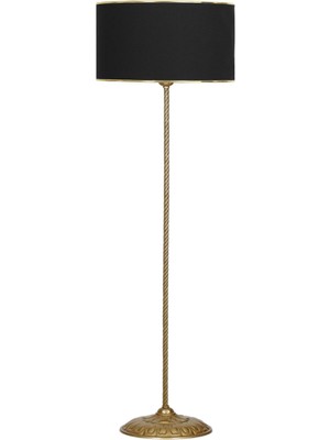 Epifanio Conic Eskitme Tek Ayaklı Metal Burgulu Lambader - Gold Şeritli Siyah