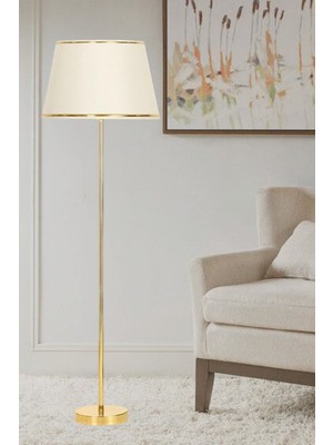 Epifanio Only Gold Kaplama Tek Ayaklı Metal Lambader - Gold Şeritli Krem