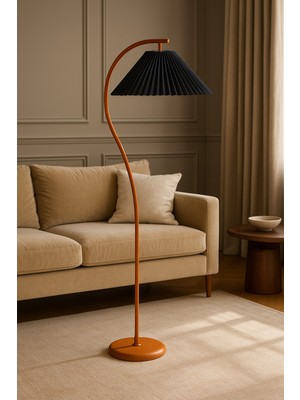 Epifanio Montanax Siyah Şapkalı Turuncu Lambader – Modern Metal Gövde, Lüks Salon Aydınlatması