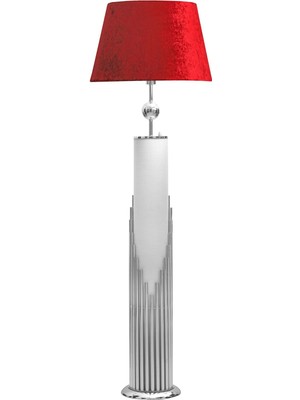 Epifanio Doha Krom Kaplama Gövde Işıklı Özel Tasarım Metal Lambader - Kırmızı Kadife